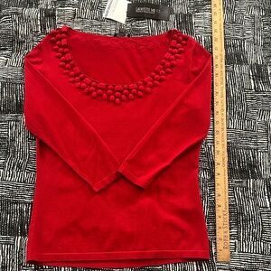 Lafayette 148 New York Size Small Hand Beaded Red Long Sleeve Top New with Tags